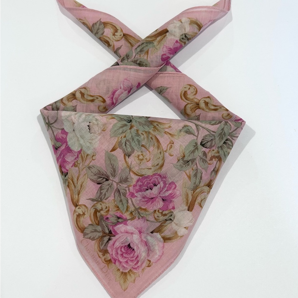 Women Handkerchief Christian Dior Floral Rose Pink Bandana Scarf Cotton 19”